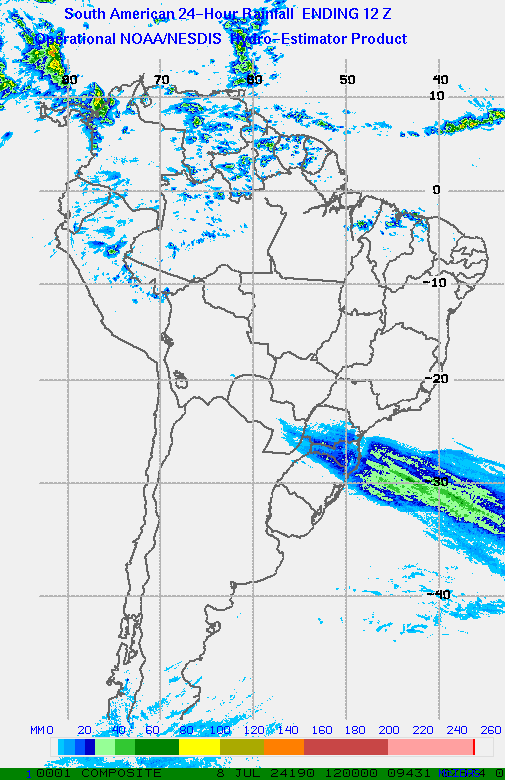 Hydro-Estimator - South America - 24 Hour Estimated Rainfall Images