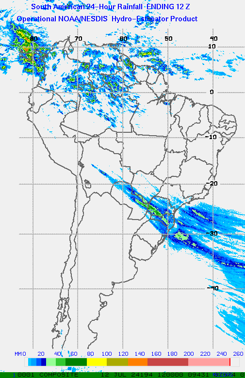 Hydro-Estimator - South America - 24 Hour Estimated Rainfall Images