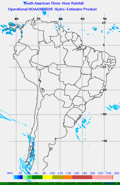 Hydro-Estimator - South America - Three Hour Estimated Rainfall Images