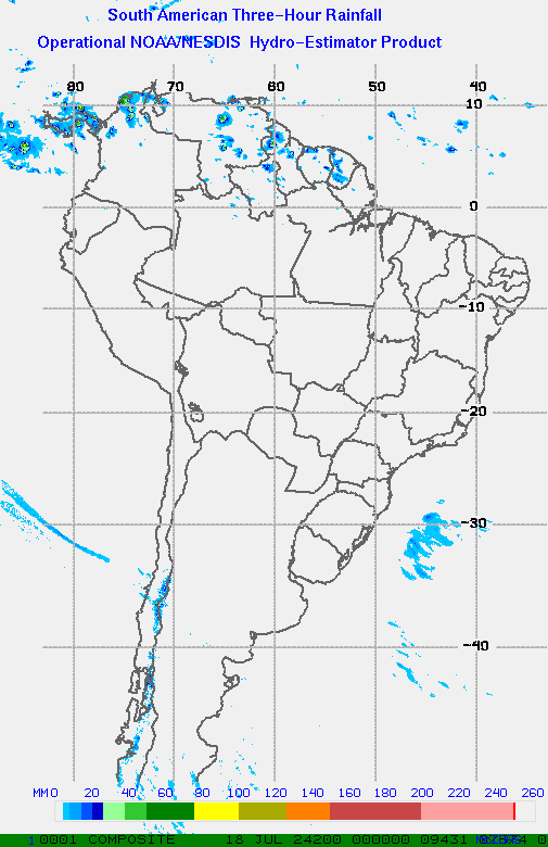 Hydro-Estimator - South America - Three Hour Estimated Rainfall Images
