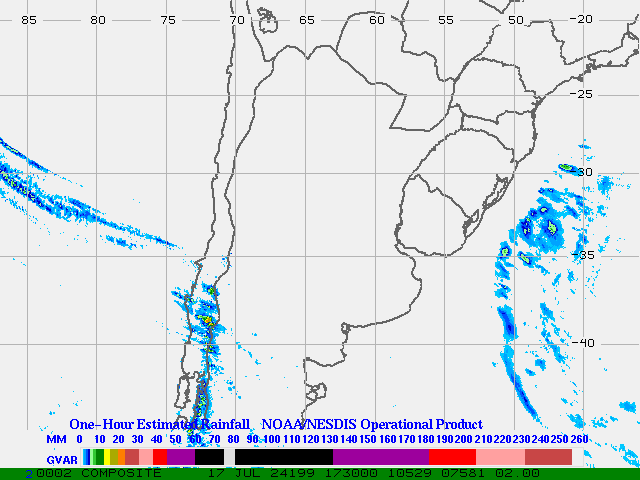 Hydro-Estimator - South America - Argentina & Chile - One Hour Estimated Rainfall Images