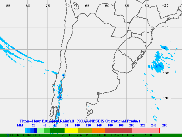Hydro-Estimator - South America - Argentina & Chile - Three Hour Estimated Rainfall Images