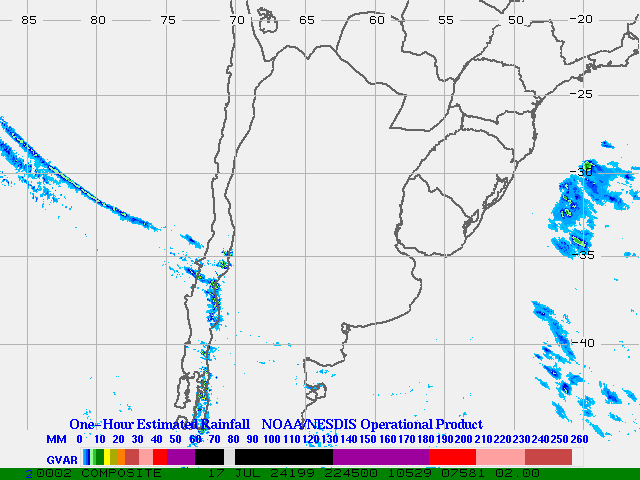 Hydro-Estimator - South America - Argentina & Chile - One Hour Estimated Rainfall Images