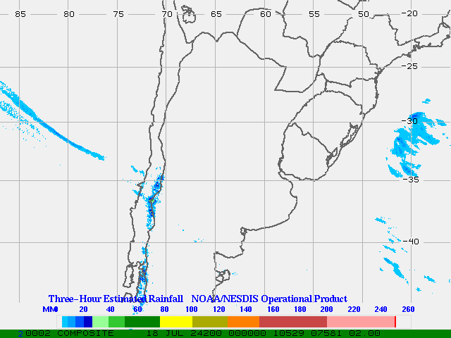 Hydro-Estimator - South America - Argentina & Chile - Three Hour Estimated Rainfall Images
