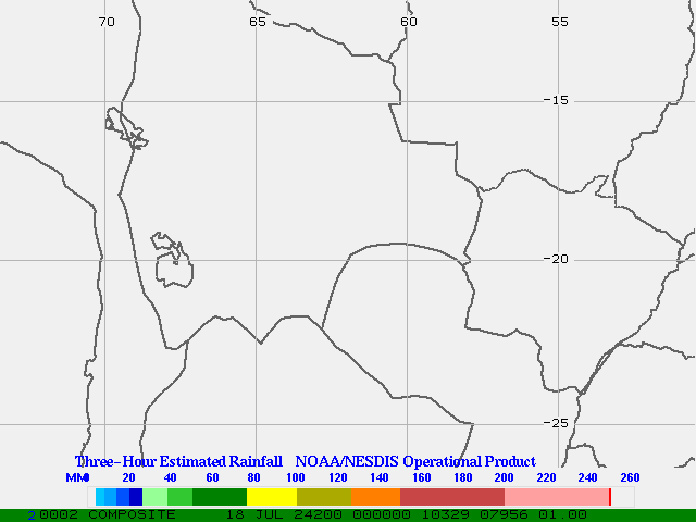 Hydro-Estimator - South America - Bolivia & Paraguay - Three Hour Estimated Rainfall Images