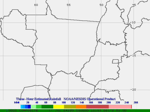 Hydro-Estimator - South America - Center West Brazil - Three Hour Estimated Rainfall Images