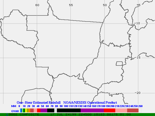 Hydro-Estimator - South America - Center West Brazil - One Hour Estimated Rainfall Images