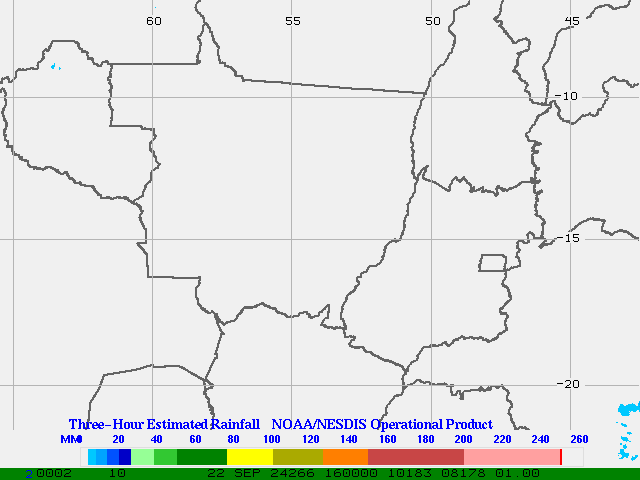 Hydro-Estimator - South America - Center West Brazil - Three Hour Estimated Rainfall Images