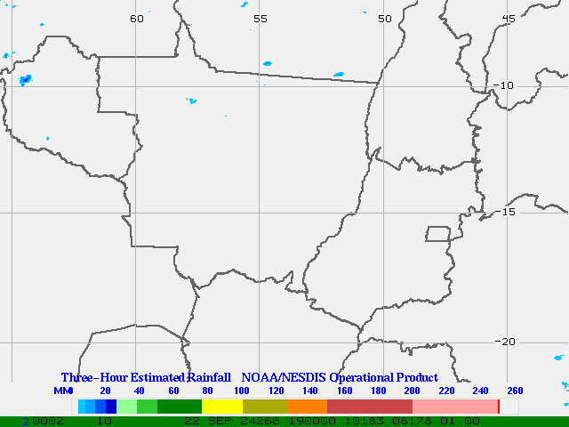 Hydro-Estimator - South America - Center West Brazil - Three Hour Estimated Rainfall Images