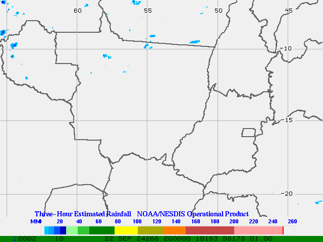 Hydro-Estimator - South America - Center West Brazil - Three Hour Estimated Rainfall Images