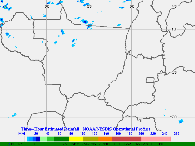 Hydro-Estimator - South America - Center West Brazil - Three Hour Estimated Rainfall Images