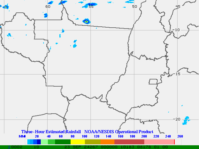 Hydro-Estimator - South America - Center West Brazil - Three Hour Estimated Rainfall Images