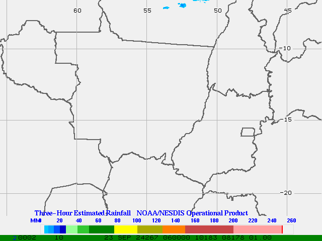 Hydro-Estimator - South America - Center West Brazil - Three Hour Estimated Rainfall Images