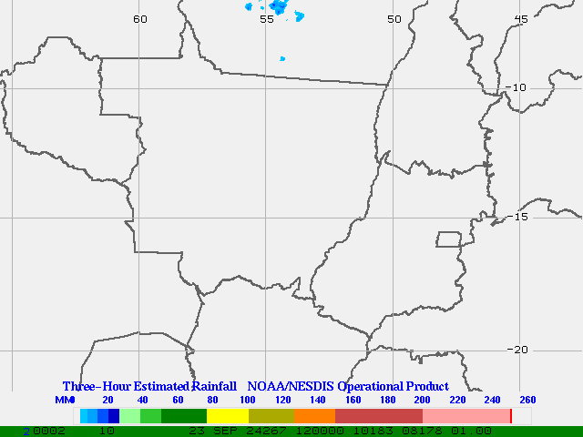 Hydro-Estimator - South America - Center West Brazil - Three Hour Estimated Rainfall Images