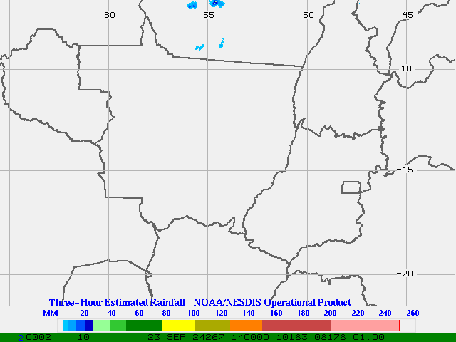 Hydro-Estimator - South America - Center West Brazil - Three Hour Estimated Rainfall Images