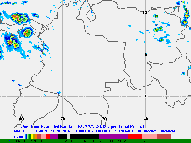 Hydro-Estimator - South America - Ecuador, Venezuela & Colombia - One Hour Estimated Rainfall Images