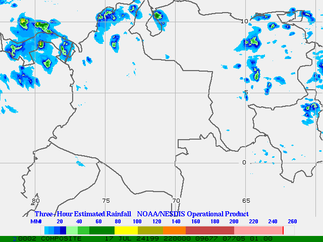 Hydro-Estimator - South America - Ecuador, Venezuela & Colombia - Three Hour Estimated Rainfall Images
