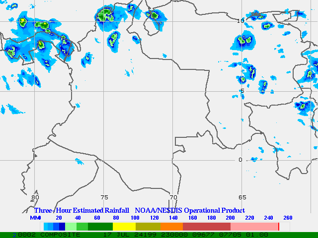 Hydro-Estimator - South America - Ecuador, Venezuela & Colombia - Three Hour Estimated Rainfall Images
