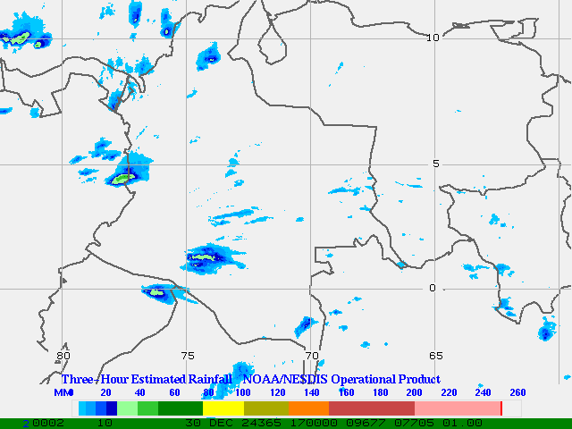 Hydro-Estimator - South America - Ecuador, Venezuela & Colombia - Three Hour Estimated Rainfall Images