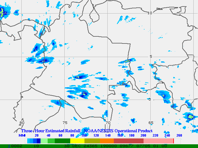 Hydro-Estimator - South America - Ecuador, Venezuela & Colombia - Three Hour Estimated Rainfall Images