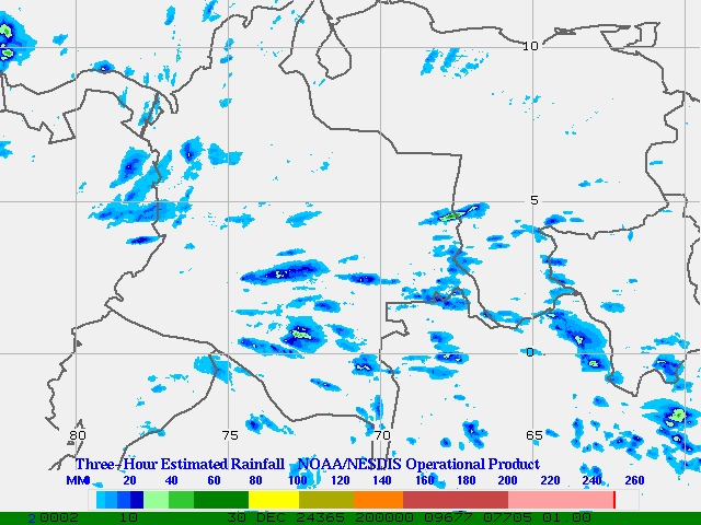 Hydro-Estimator - South America - Ecuador, Venezuela & Colombia - Three Hour Estimated Rainfall Images