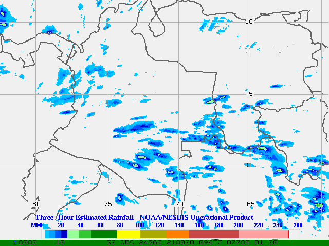 Hydro-Estimator - South America - Ecuador, Venezuela & Colombia - Three Hour Estimated Rainfall Images