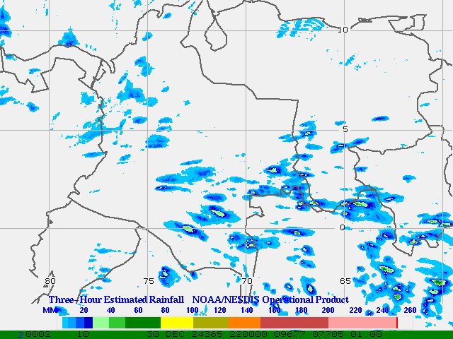 Hydro-Estimator - South America - Ecuador, Venezuela & Colombia - Three Hour Estimated Rainfall Images