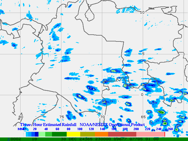 Hydro-Estimator - South America - Ecuador, Venezuela & Colombia - Three Hour Estimated Rainfall Images