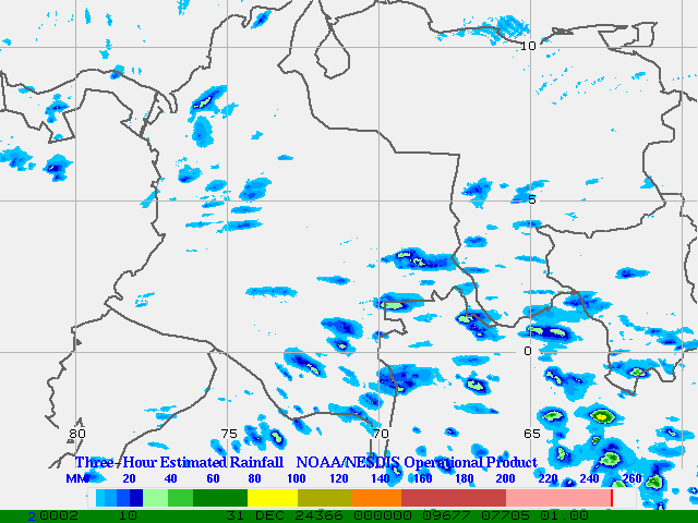 Hydro-Estimator - South America - Ecuador, Venezuela & Colombia - Three Hour Estimated Rainfall Images