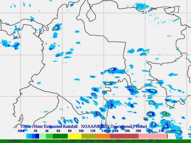 Hydro-Estimator - South America - Ecuador, Venezuela & Colombia - Three Hour Estimated Rainfall Images