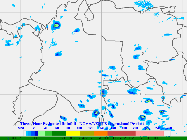 Hydro-Estimator - South America - Ecuador, Venezuela & Colombia - Three Hour Estimated Rainfall Images