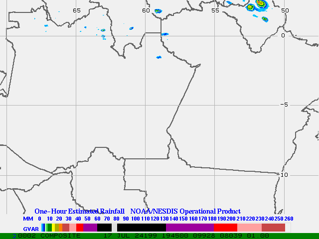 Hydro-Estimator - South America - Northern Brazil - One Hour Estimated Rainfall Images