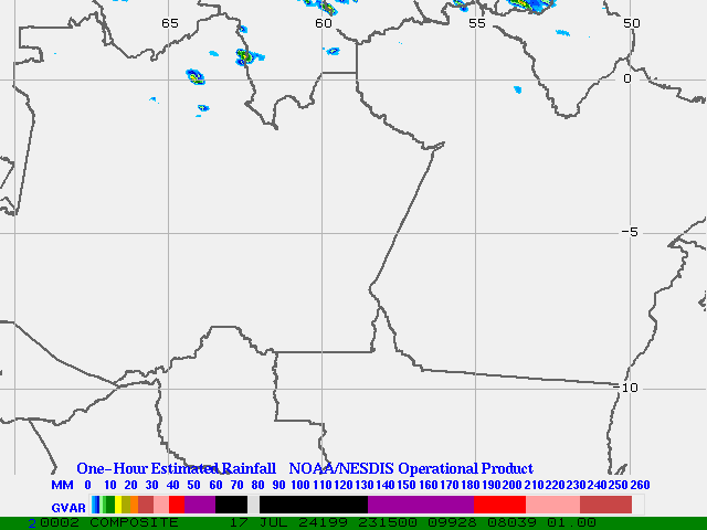Hydro-Estimator - South America - Northern Brazil - One Hour Estimated Rainfall Images