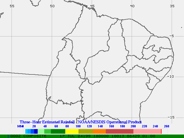 Hydro-Estimator - South America - Northeastern Brazil - Three Hour Estimated Rainfall Images
