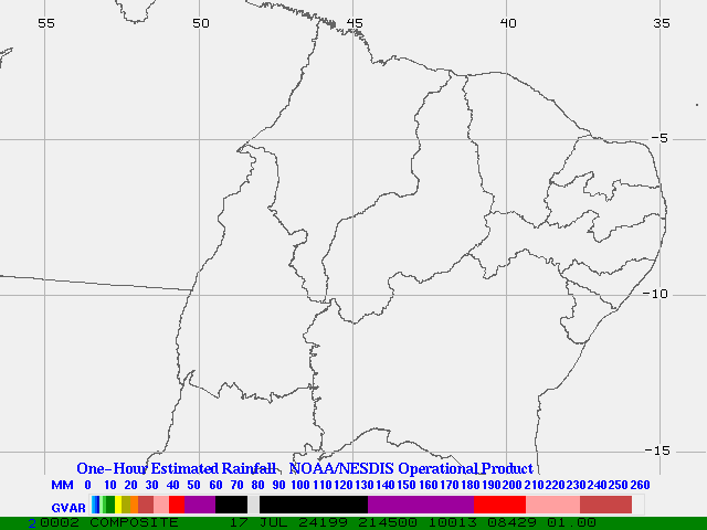 Hydro-Estimator - South America - Northeastern Brazil - One Hour Estimated Rainfall Images
