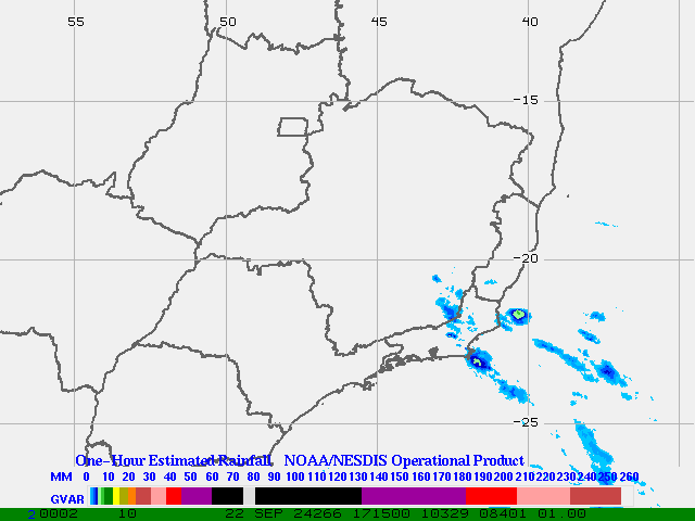 Hydro-Estimator - South America - Southeastern Brazil - One Hour Estimated Rainfall Images