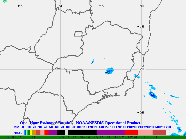 Hydro-Estimator - South America - Southeastern Brazil - One Hour Estimated Rainfall Images