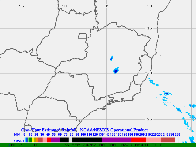 Hydro-Estimator - South America - Southeastern Brazil - One Hour Estimated Rainfall Images