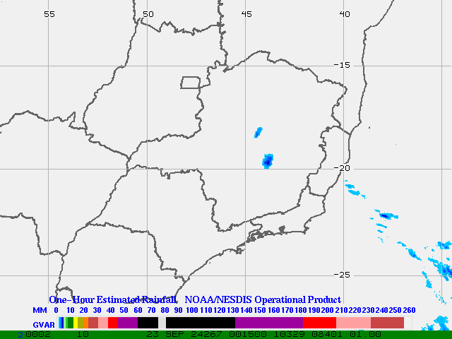 Hydro-Estimator - South America - Southeastern Brazil - One Hour Estimated Rainfall Images