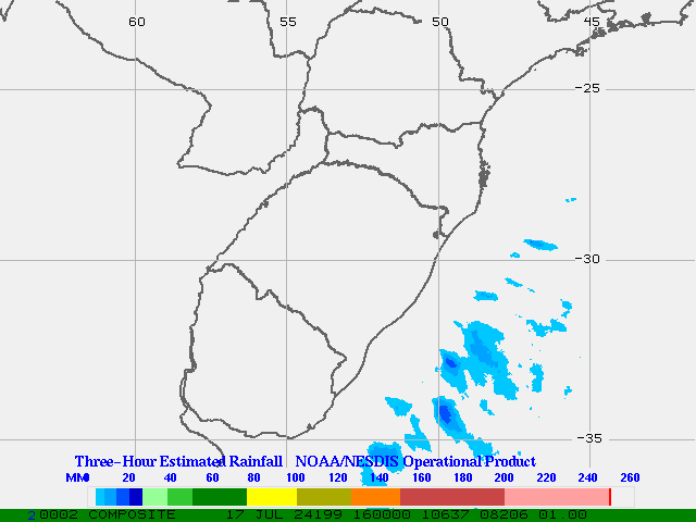 Hydro-Estimator - South America - Southern Brazil & Uruguay - Three Hour Estimated Rainfall Images