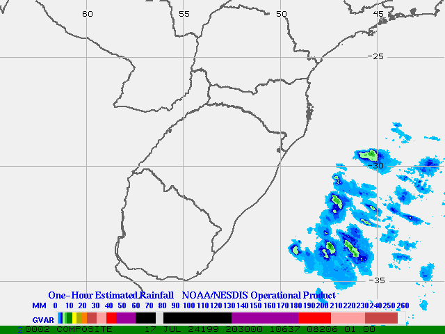 Hydro-Estimator - South America - Southern Brazil & Uruguay - One Hour Estimated Rainfall Images