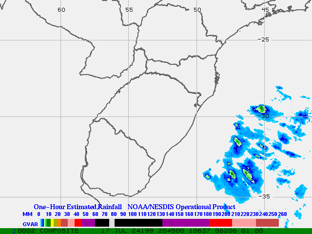 Hydro-Estimator - South America - Southern Brazil & Uruguay - One Hour Estimated Rainfall Images