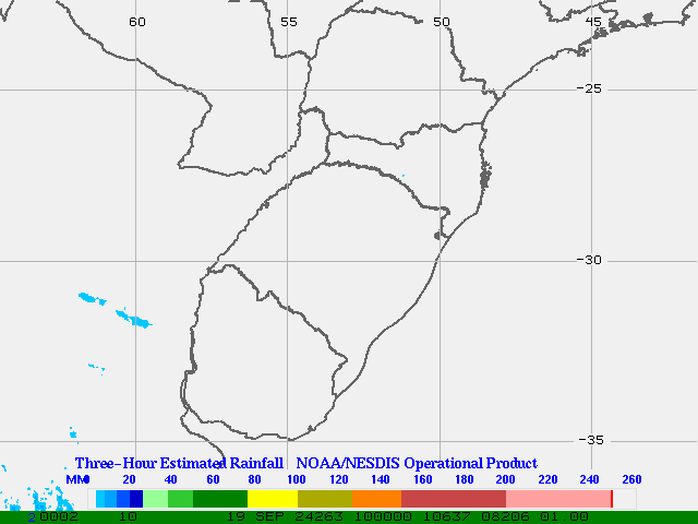 Hydro-Estimator - South America - Southern Brazil & Uruguay - Three Hour Estimated Rainfall Images