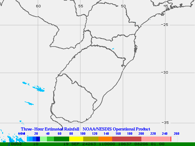 Hydro-Estimator - South America - Southern Brazil & Uruguay - Three Hour Estimated Rainfall Images