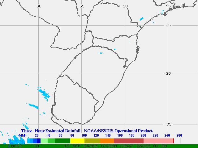 Hydro-Estimator - South America - Southern Brazil & Uruguay - Three Hour Estimated Rainfall Images