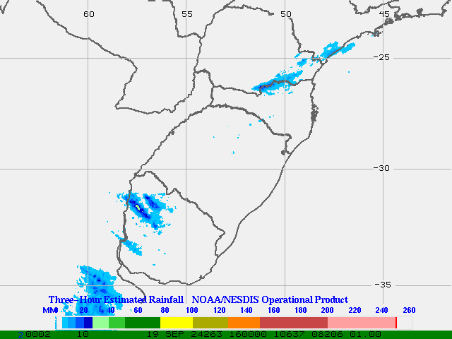 Hydro-Estimator - South America - Southern Brazil & Uruguay - Three Hour Estimated Rainfall Images