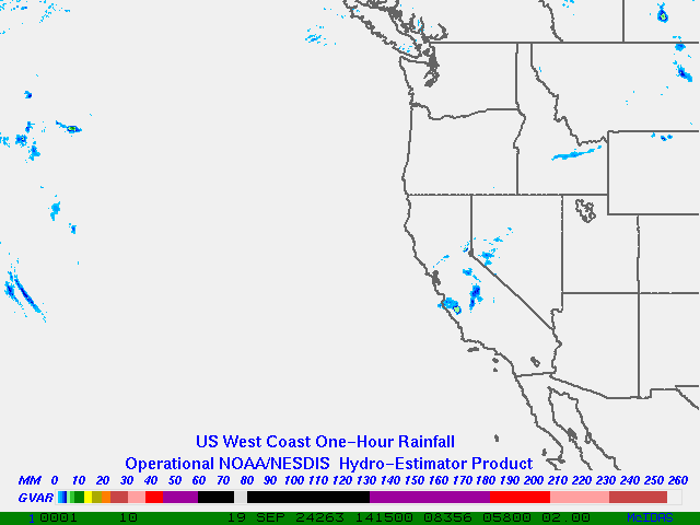 Hydro-Estimator - Eastern Pacific - U.S. West Coast - One Hour Estimated Rainfall Images