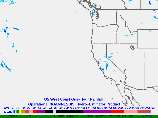 Hydro-Estimator - Eastern Pacific - U.S. West Coast - One Hour Estimated Rainfall Images