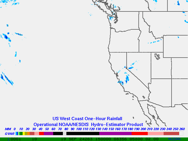 Hydro-Estimator - Eastern Pacific - U.S. West Coast - One Hour Estimated Rainfall Images