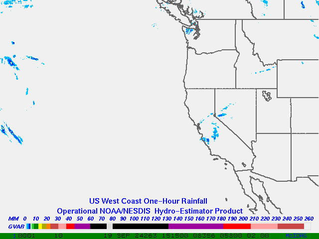 Hydro-Estimator - Eastern Pacific - U.S. West Coast - One Hour Estimated Rainfall Images